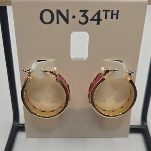 NWT On 34th Gold and Pink Hoop Earrings